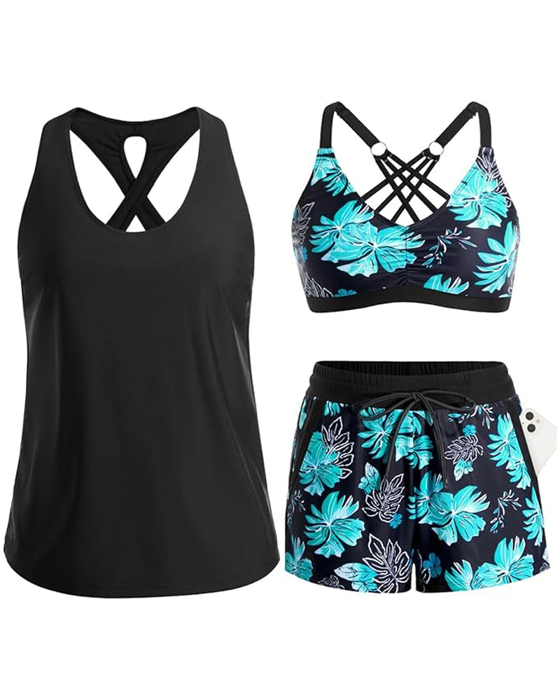 Vera | Bikiniset met crisscross topje en geprinte broek