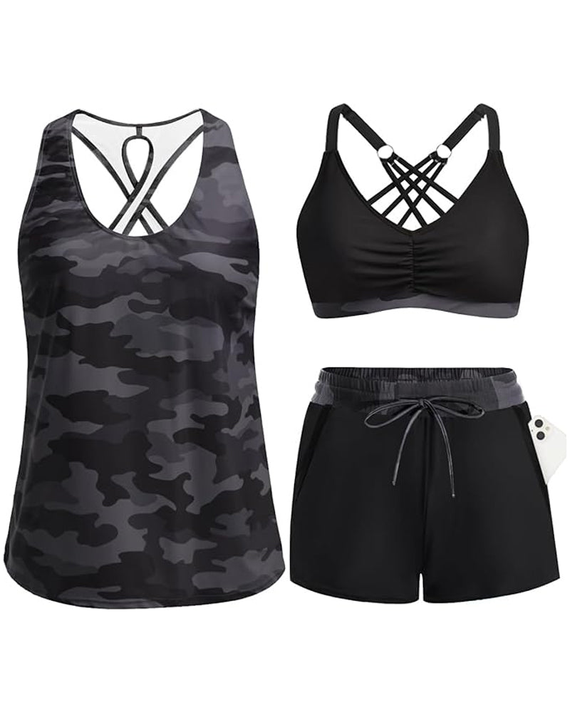 Vera | Bikiniset met crisscross topje en geprinte broek
