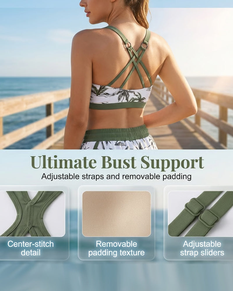 Vera | Bikiniset met crisscross topje en geprinte broek
