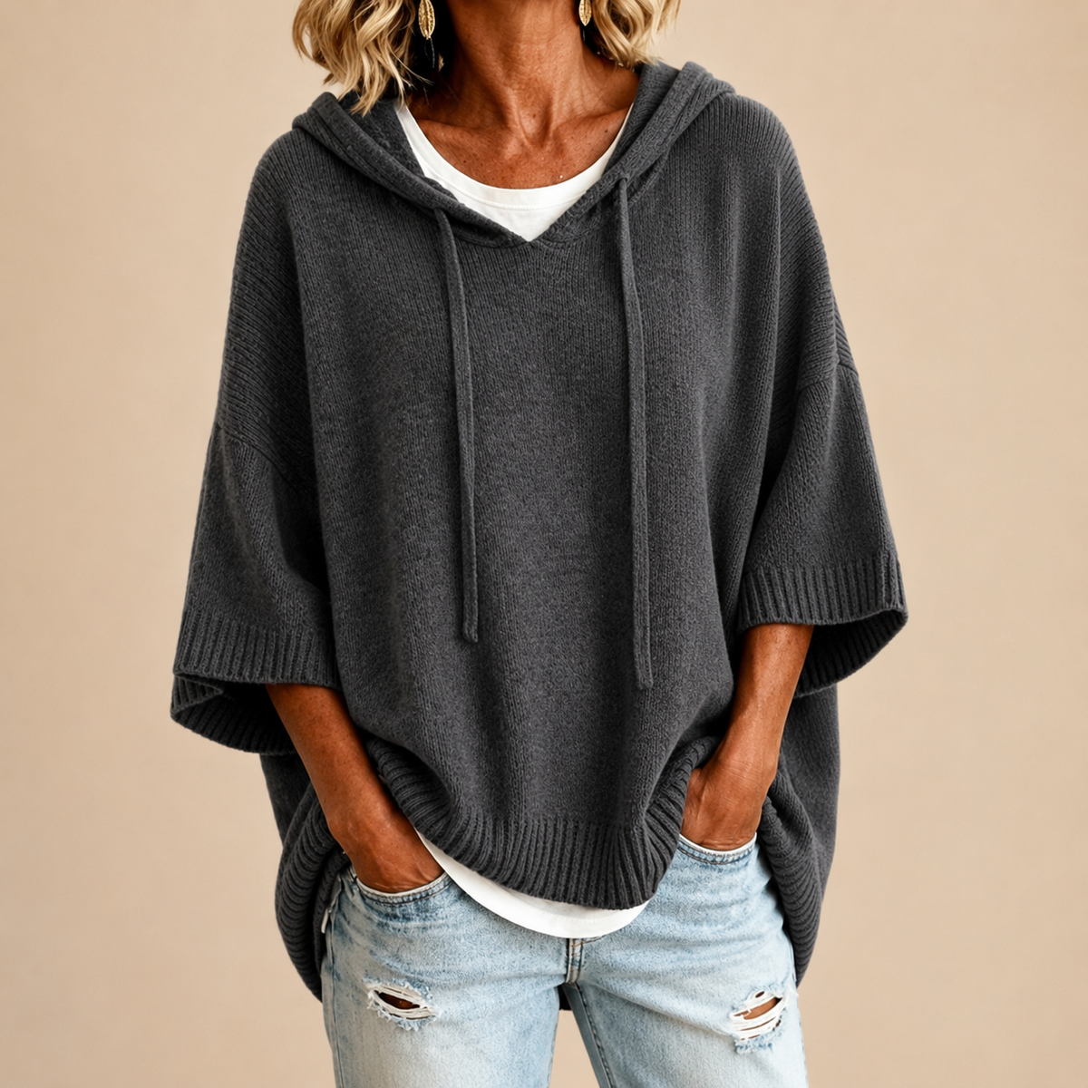 RIEK poncho Grijs