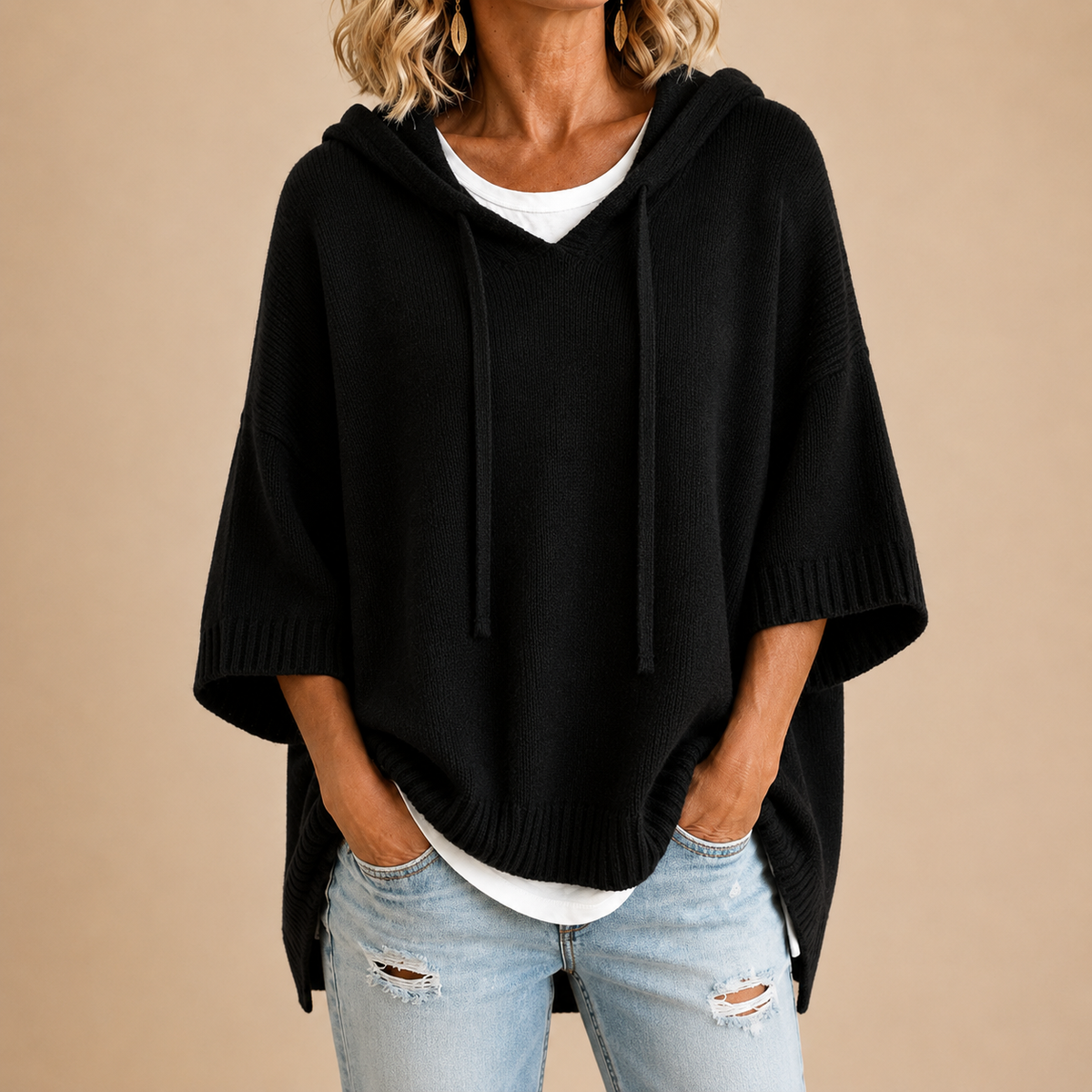 RIEK poncho Zwart