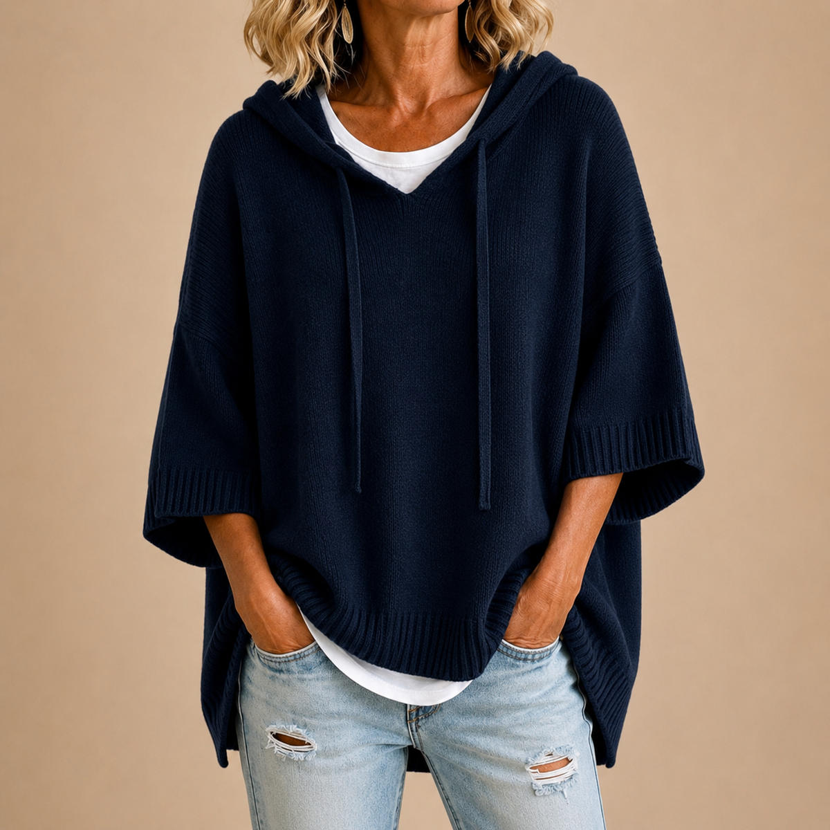 RIEK poncho Marineblauw