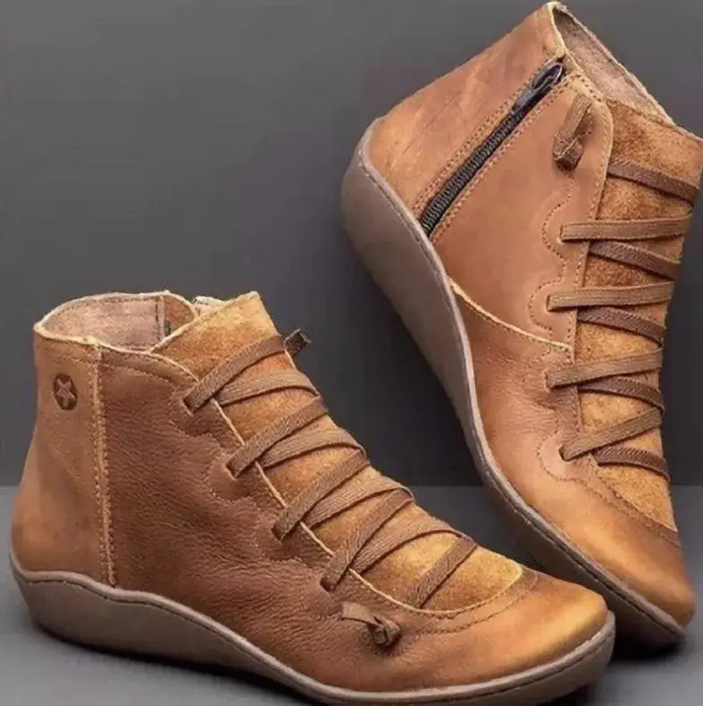 Jolanda veterlaarzen vintage stijl bruin