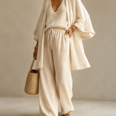 Amber | Relaxte Driedelige Set met Dekkende Broek - Abrikoos