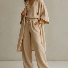 Amber | Relaxte Driedelige Set met Dekkende Broek - Kaki