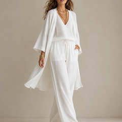Amber | Relaxte Driedelige Set met Dekkende Broek - Wit