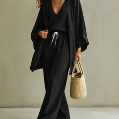 Amber | Relaxte Driedelige Set met Dekkende Broek - Zwart