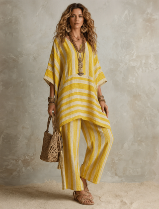Anna | Bohemian Linnen Tweedelige Set - Geel