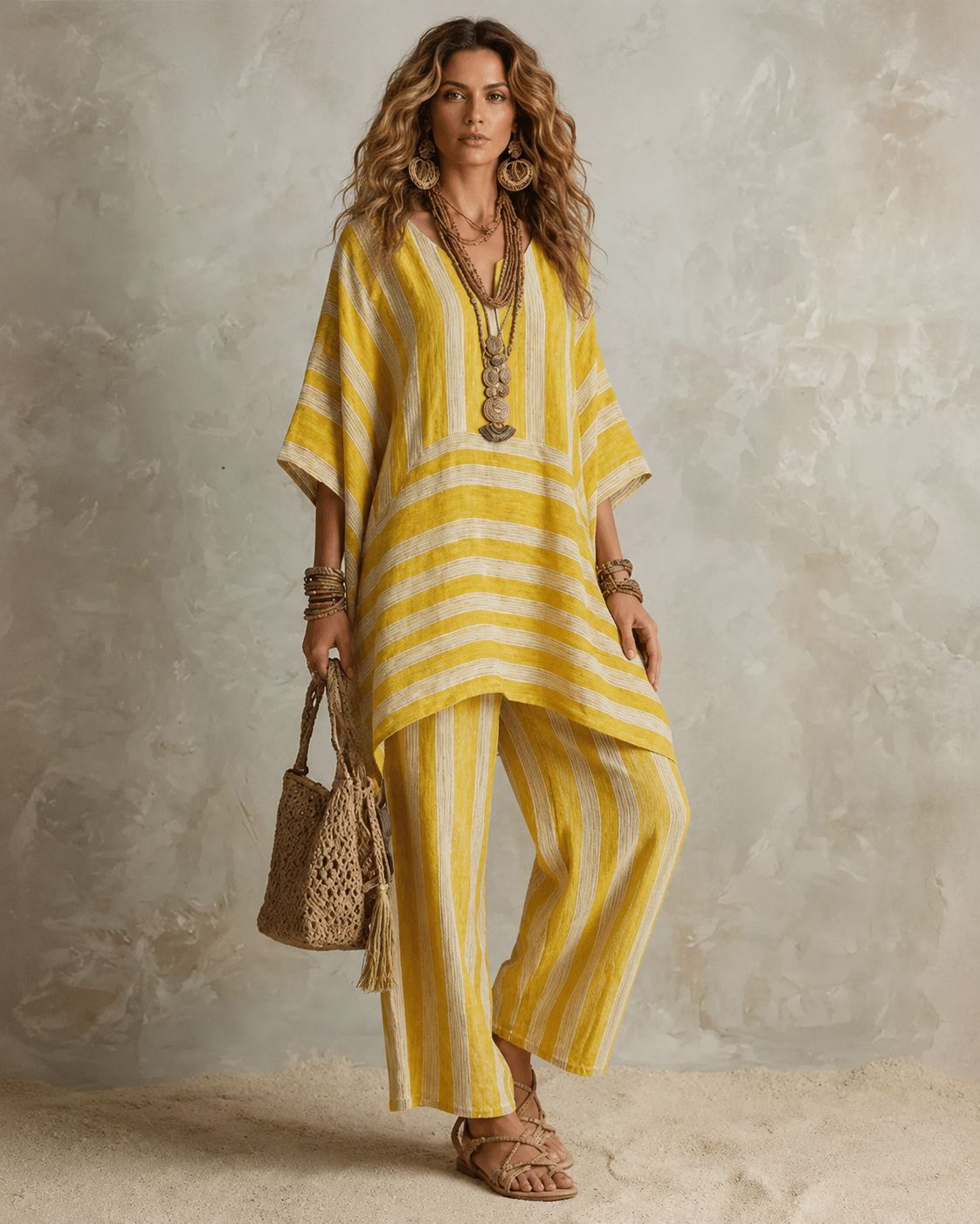 Anna | Bohemian Linnen Tweedelige Set - Geel