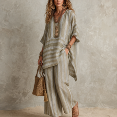 Anna | Bohemian Linnen Tweedelige Set - Kaki