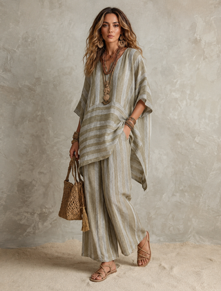 Anna | Bohemian Linnen Tweedelige Set - Kaki