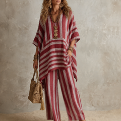 Anna | Bohemian Linnen Tweedelige Set - Rood