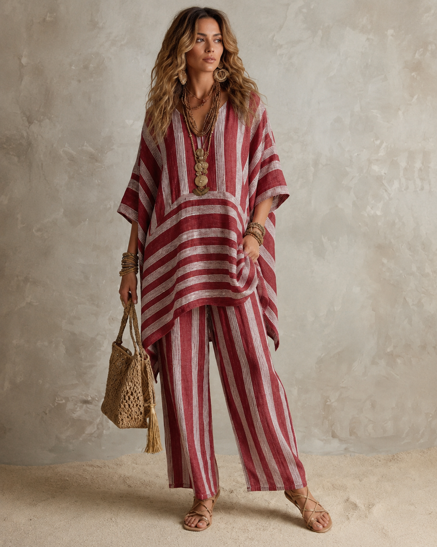 Anna | Bohemian Linnen Tweedelige Set - Rood