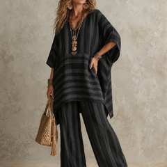 Anna | Bohemian Linnen Tweedelige Set - Zwart