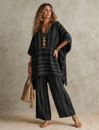 Anna | Bohemian Linnen Tweedelige Set - Zwart