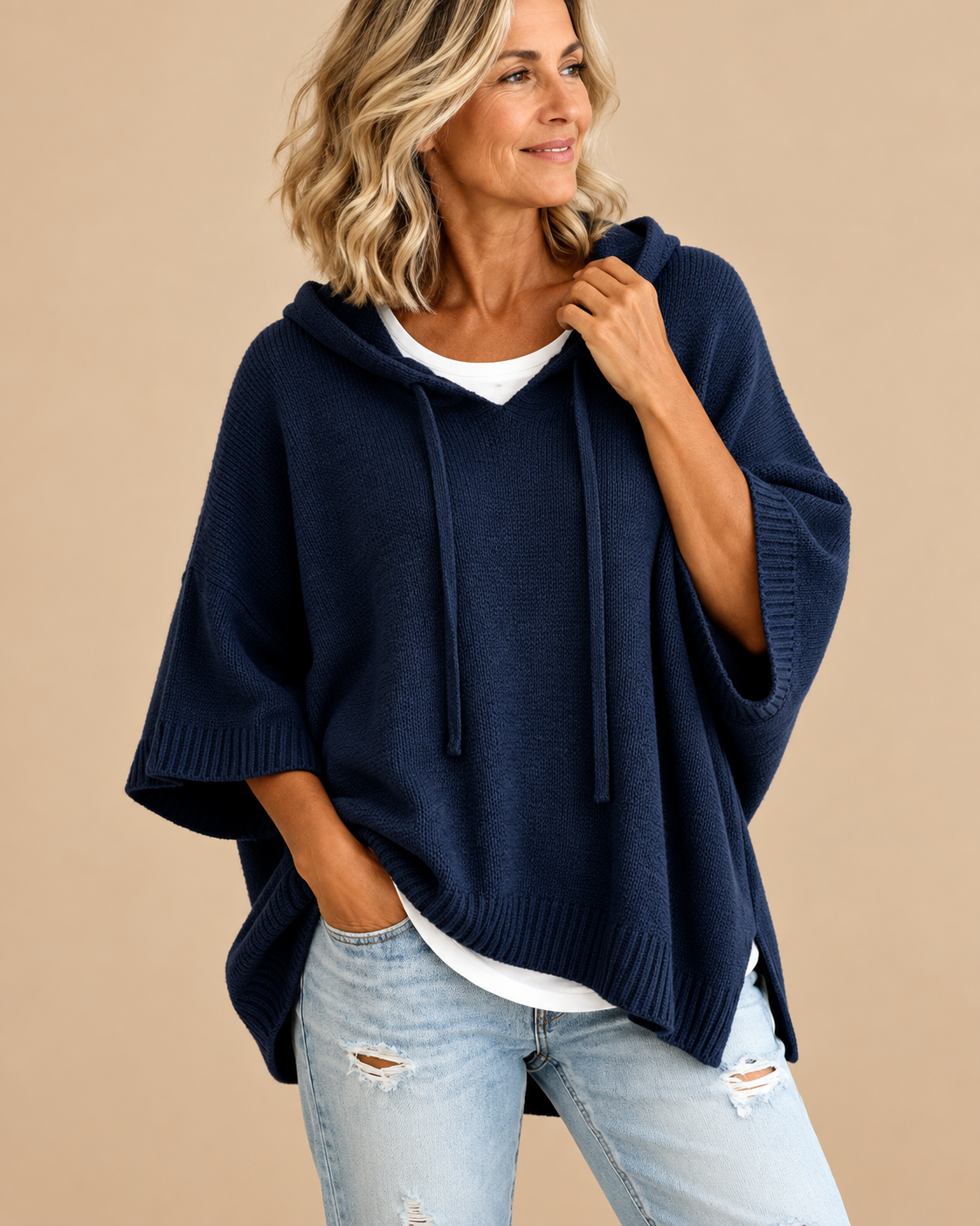 GEERTJE poncho Marineblauw