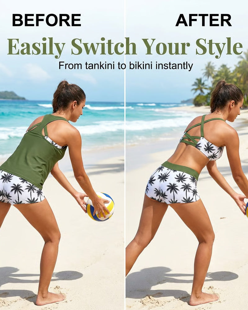 Vera | Bikiniset met crisscross topje en geprinte broek