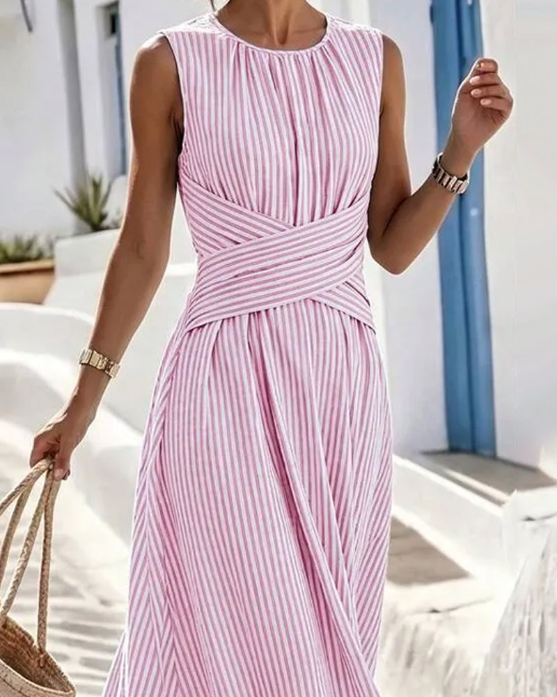 Nola | Zomerjurk met streepjes en twist taille