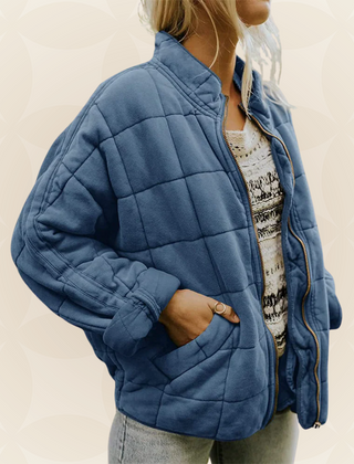 Celeste | Zachte Gewatteerde Jas met Rits - Blauw