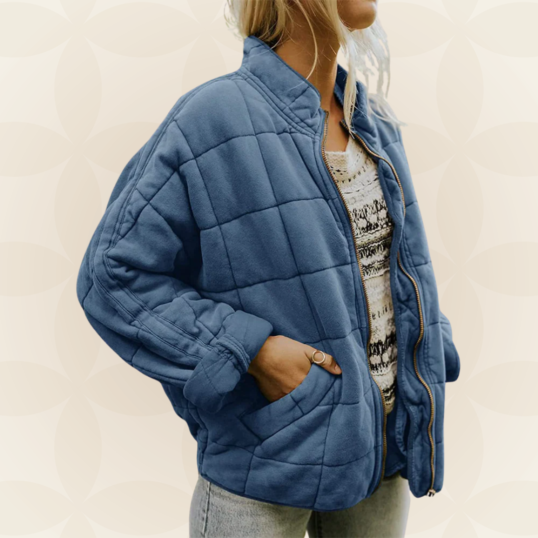 Celeste | Zachte Gewatteerde Jas met Rits - Blauw
