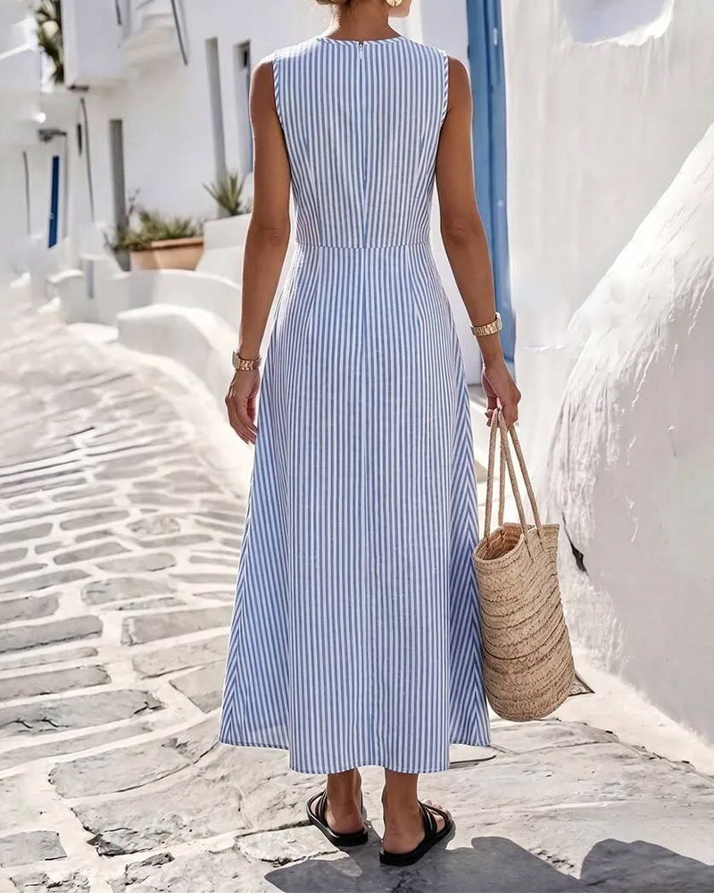Nola | Zomerjurk met streepjes en twist taille