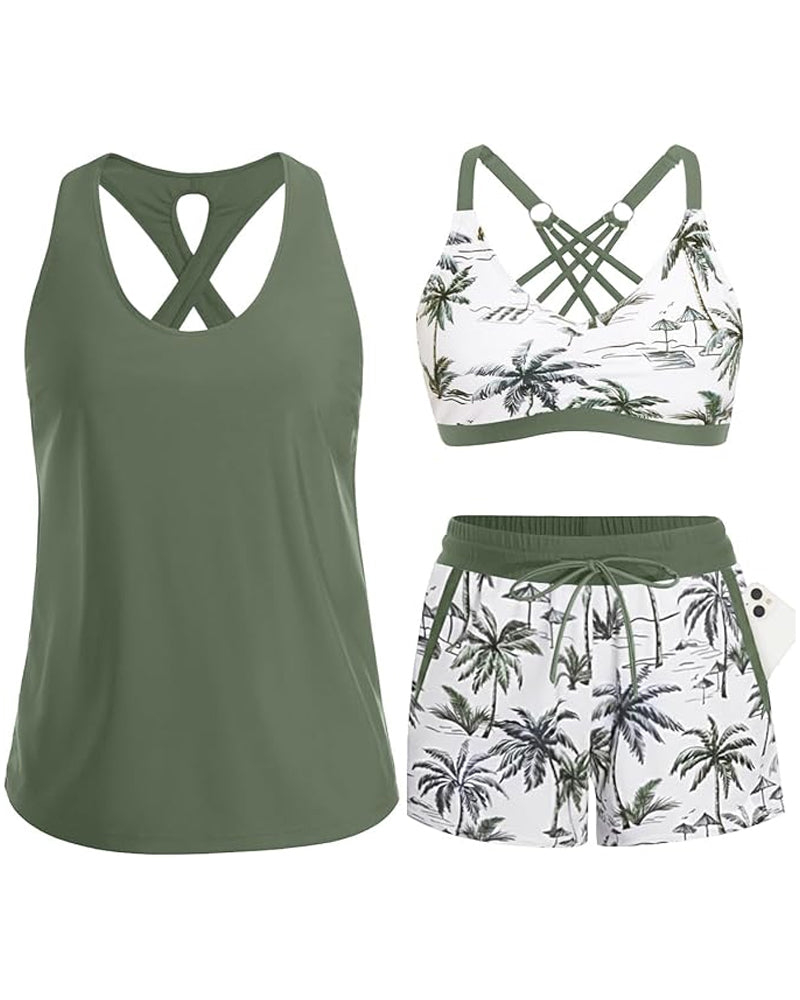 Vera | Bikiniset met crisscross topje en geprinte broek