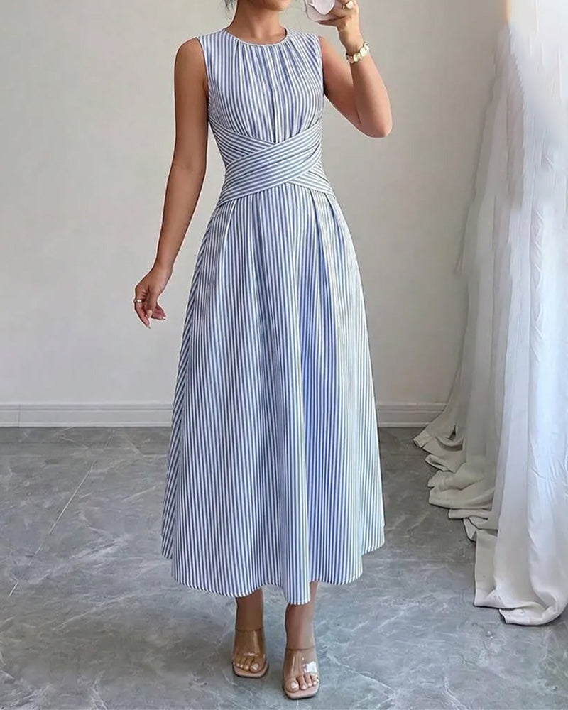 Nola | Zomerjurk met streepjes en twist taille