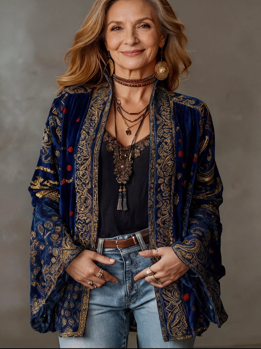 Esmée | Boho Vest Met Geborduurde Details - Middernachtblauw