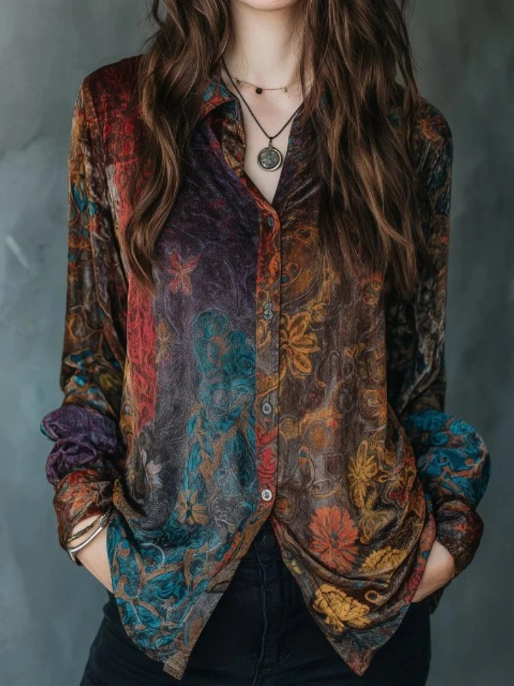 Fleur bloemenprint fluwelen blouse