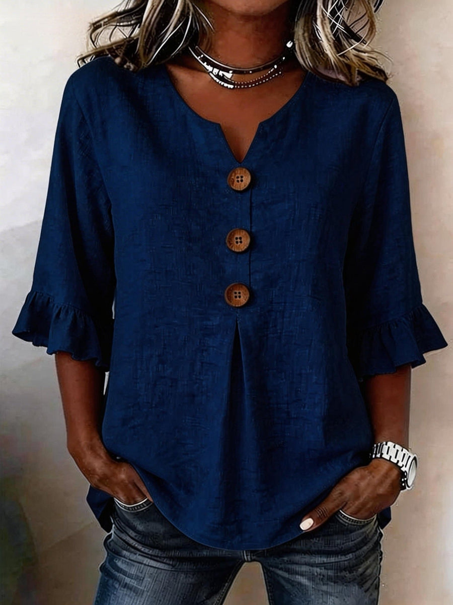 Isabelle | Blouse met Ruffles - Marineblauw