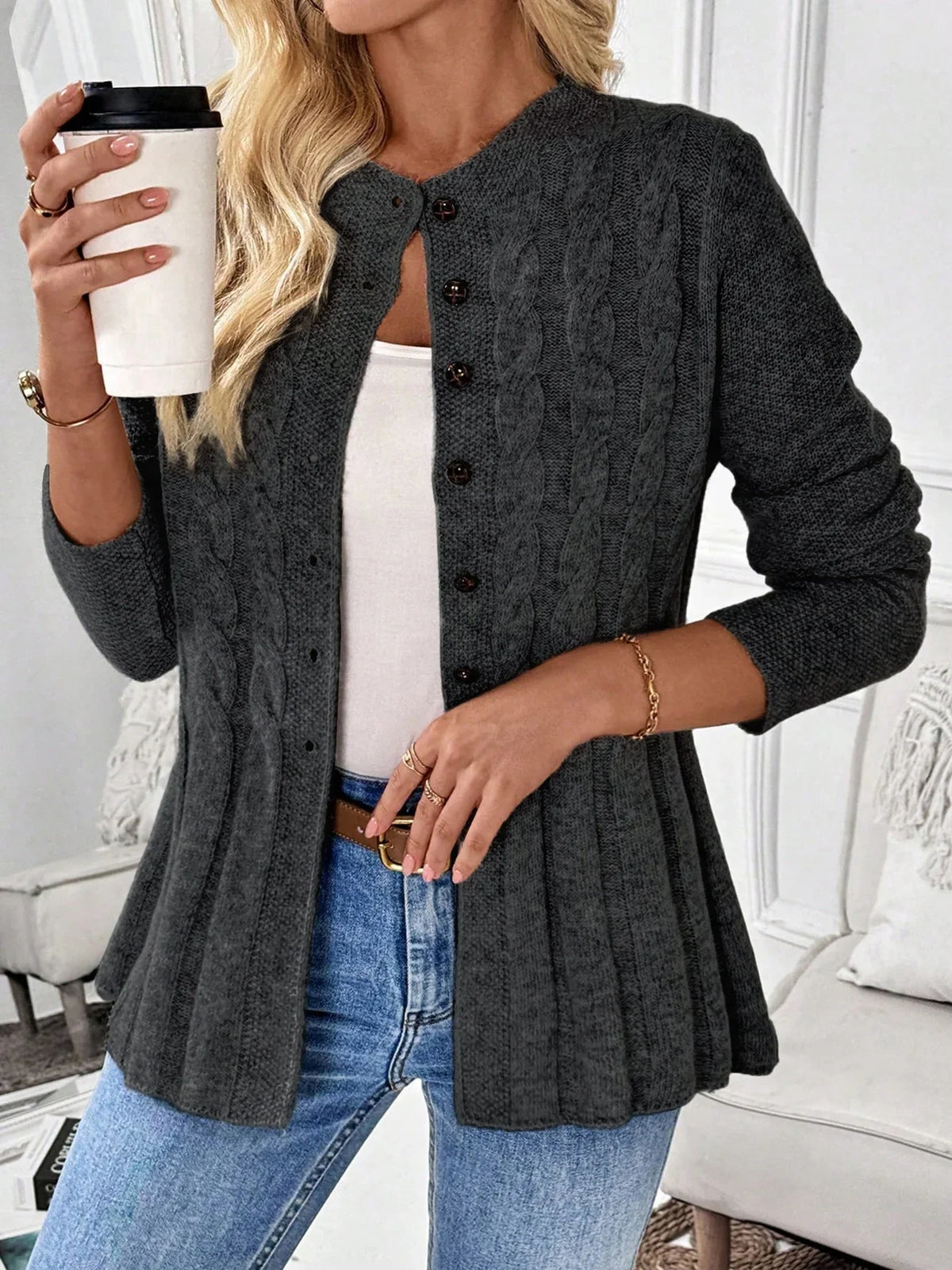 Marleen | Geribbeld Vest - Antraciet
