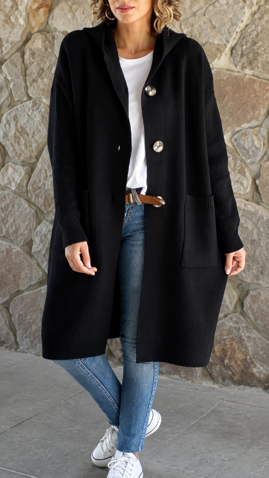 MIEKE | LANG GEBREID VEST MET KAP