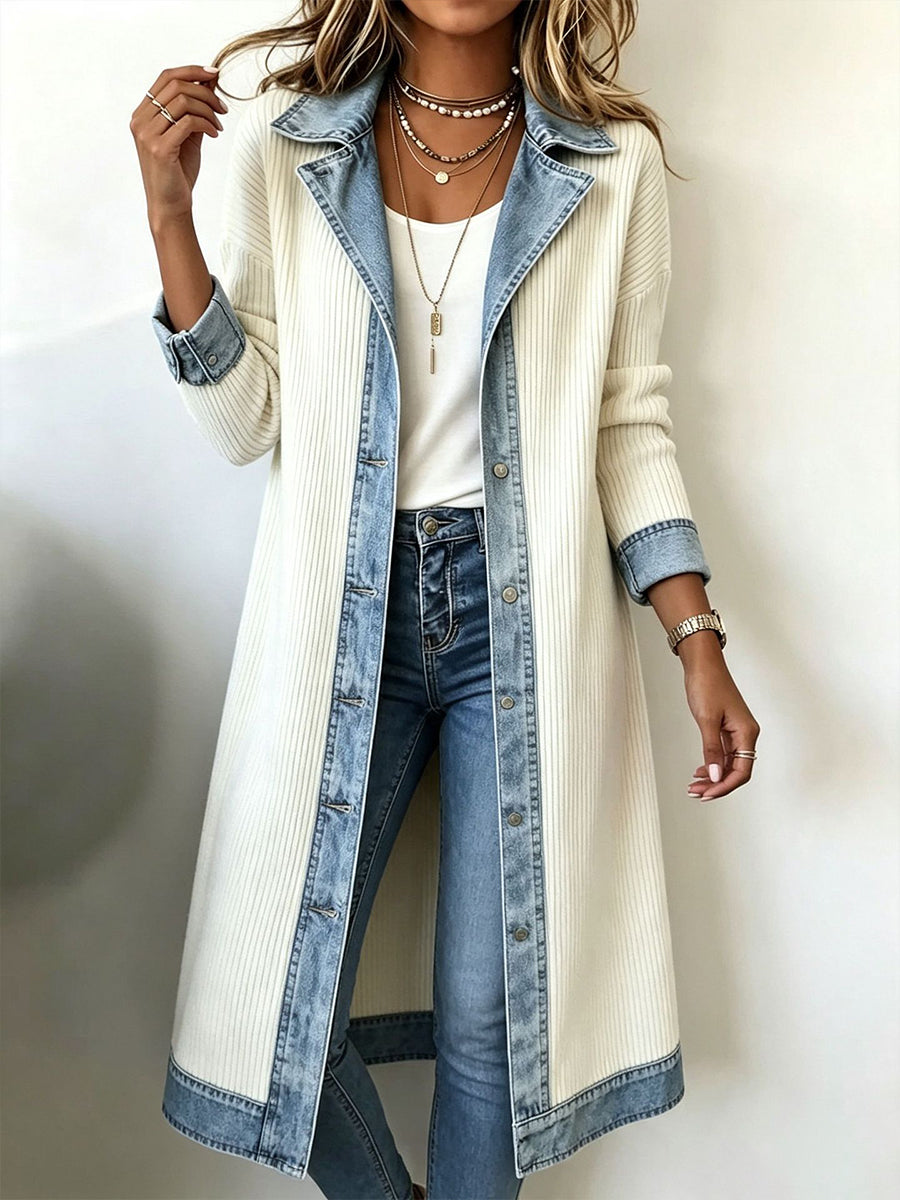 ANKE | LANG GEBREID VEST MET DENIM DETAILS