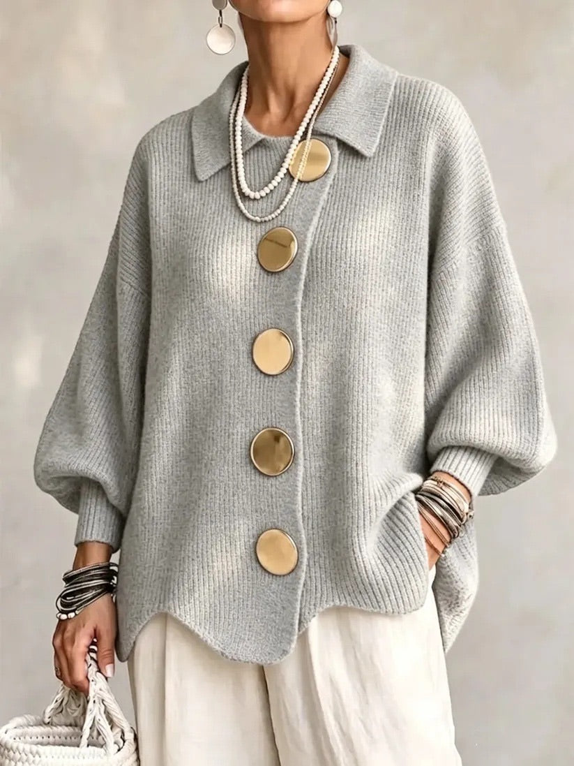SABINE | OVERSIZED GEBREID VEST MET KRAAG EN GROTE KNOPEN
