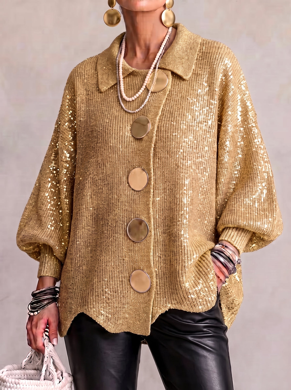 SABINE | OVERSIZED GEBREID VEST MET KRAAG EN GROTE KNOPEN