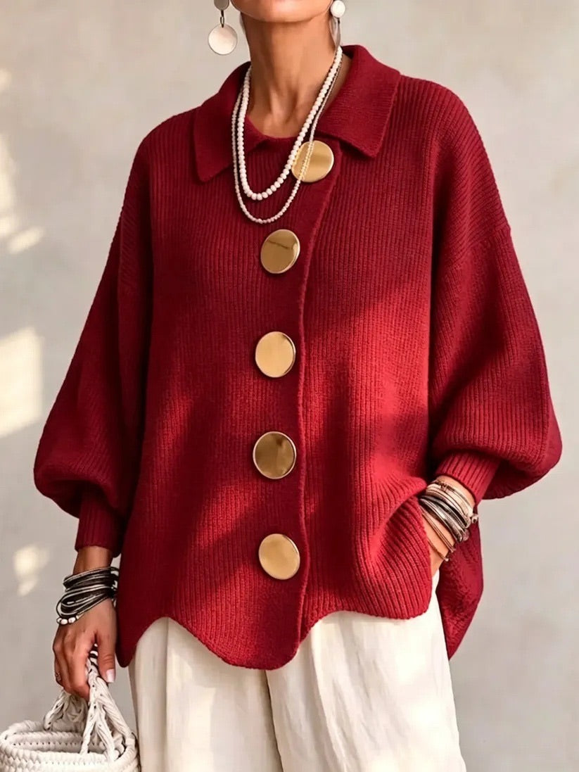 SABINE | OVERSIZED GEBREID VEST MET KRAAG EN GROTE KNOPEN
