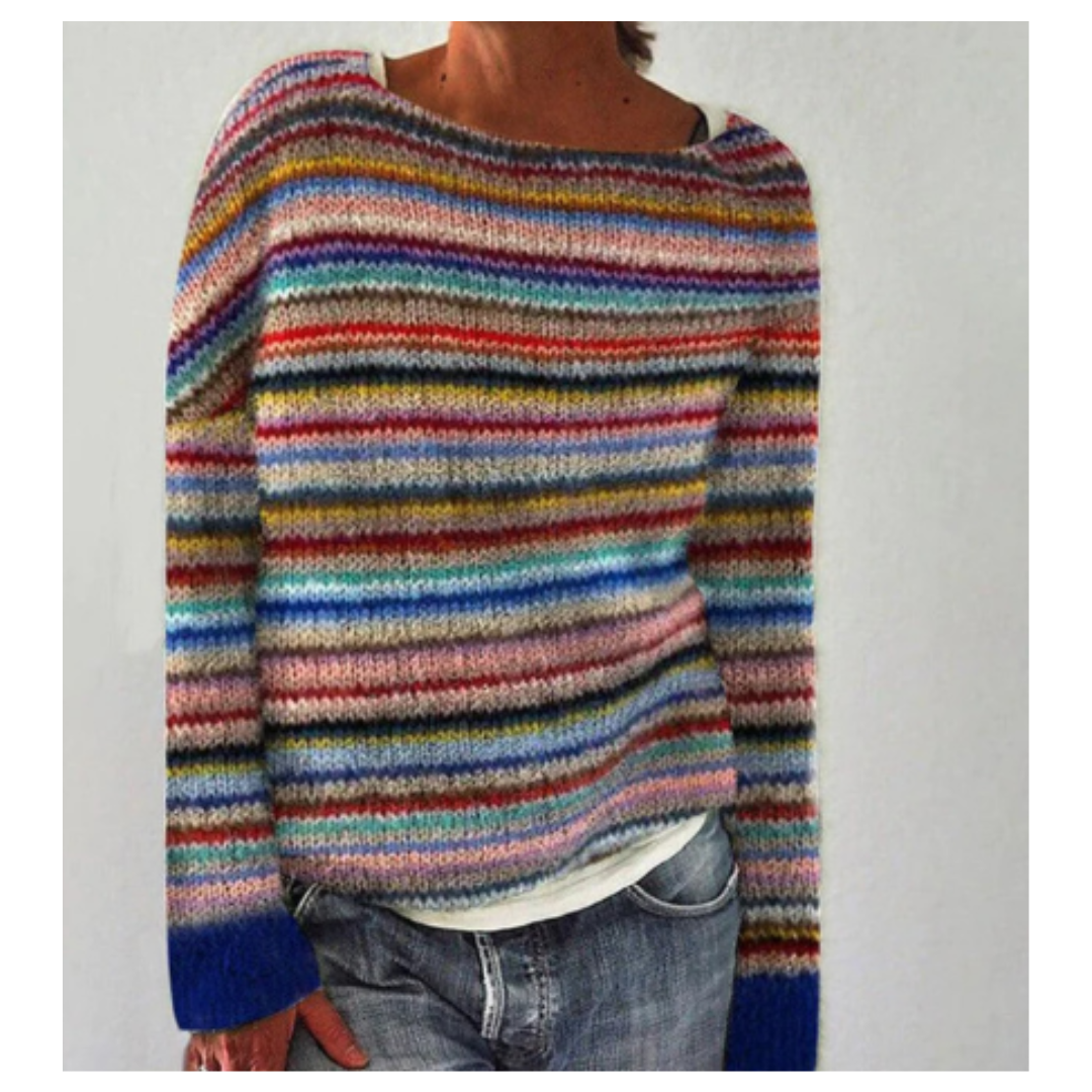 TESS | GESTREEPTE TRUI MET RONDE HALS