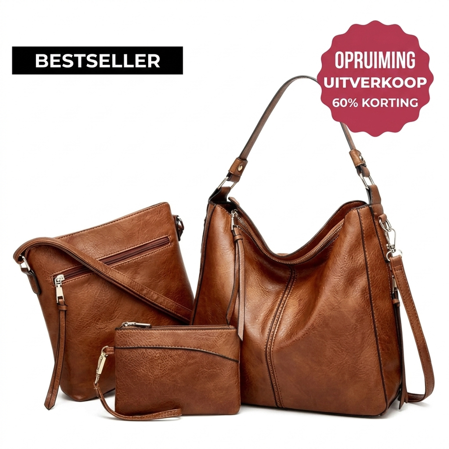 MARIT | 3-DELIGE TASSENSET MET SCHOUDERTAS, CROSSBODY EN PORTEMONNEE